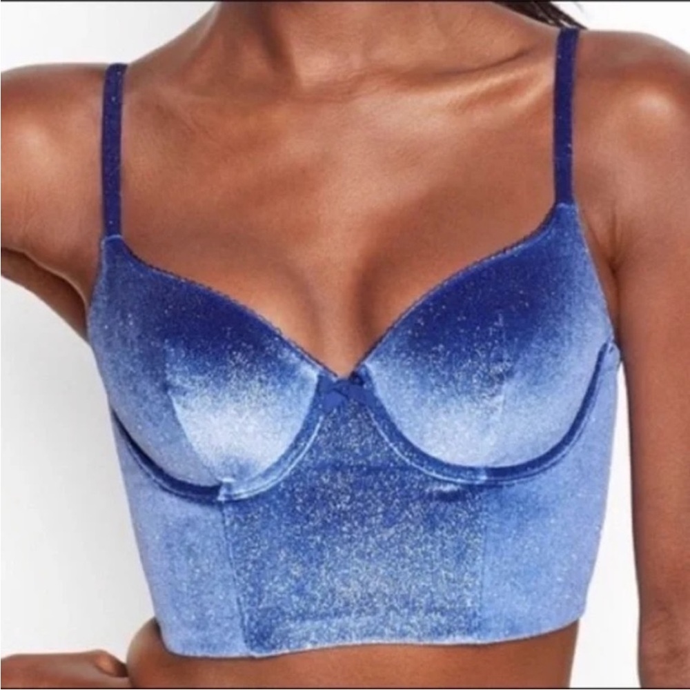 Victoria’s Secret Sexy Sparkle Bustier Bra Velvet Soft Blue Silver